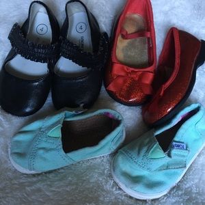 Teal Toms and dress shoes